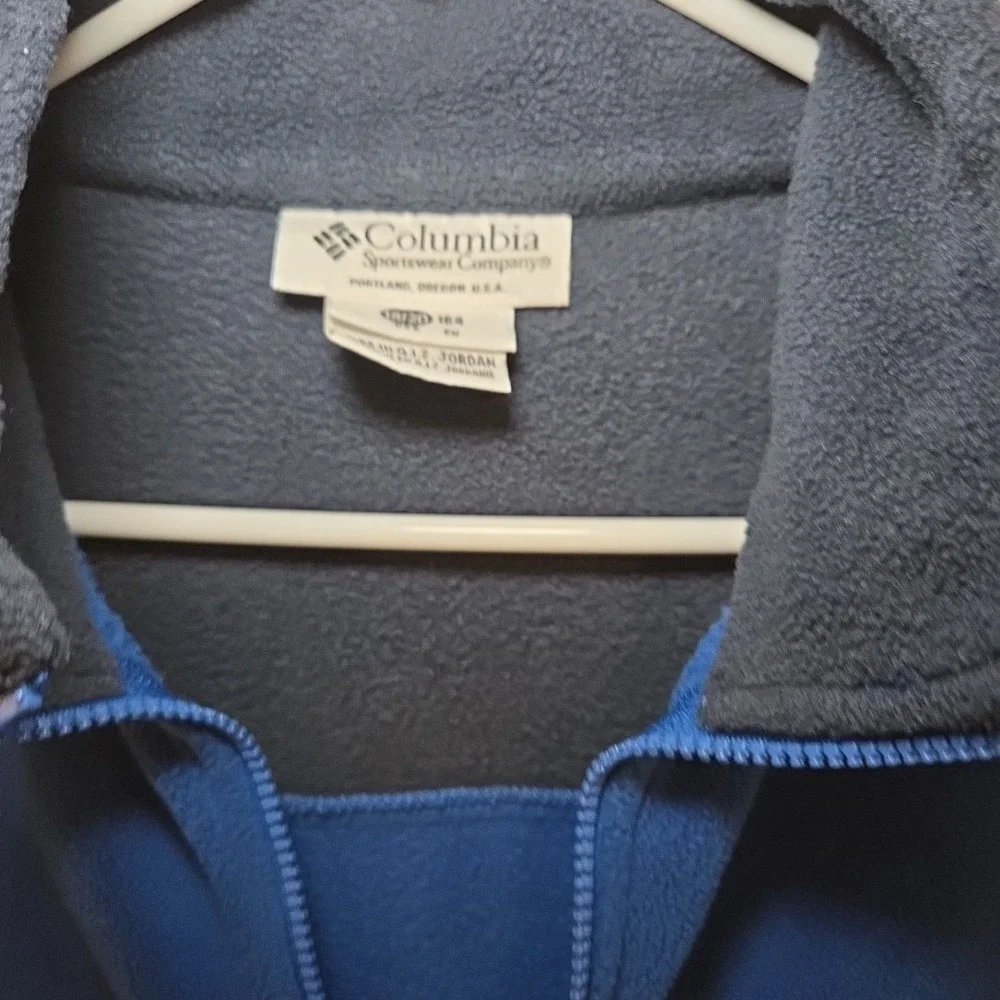 Columbia Vest Youth XL 18-20 Blue Fleece Jacket Full Zip Mock Polyester Boy Kid